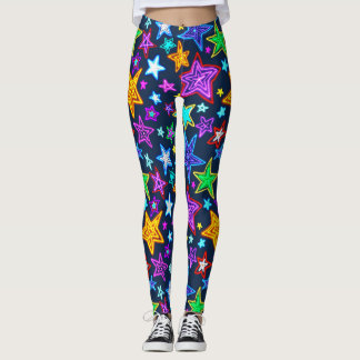Glowing Stars Pattern Dark Blue Leggings