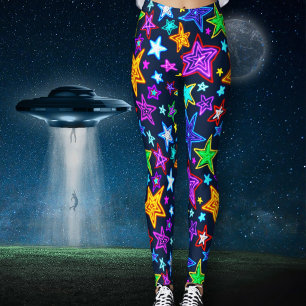 Glowing Stars Pattern Dark Blue Leggings