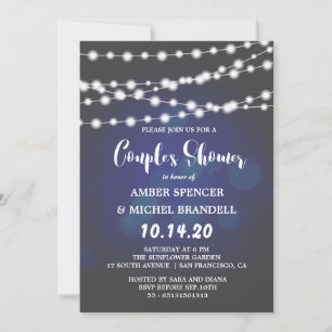 Glowing String Lights Deep Blue Couple's Shower Invitation