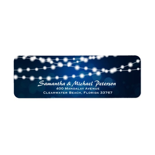 Glowing String Lights Deep Blue Custom Wedding Return Address Label