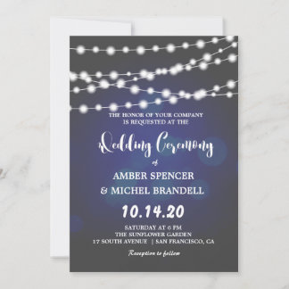 Glowing String Lights Deep Blue Wedding Invites