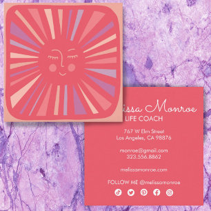 Glowing Sun Cute and Charming Colourful Pink  Squa Square Business Card