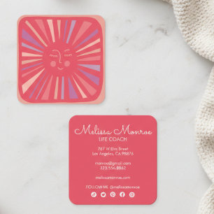 Glowing Sun Cute and Charming Colourful Pink  Square Business Card