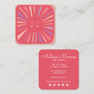Glowing Sun Cute and Charming Colourful Pink  Square Business Card