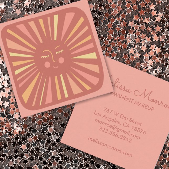 Glowing Sun Cute and Charming Pink  Square Business Card (Creator Uploaded)