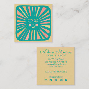 Glowing Sun Cute Charming Gold Teal Social Icons Square Business Card
