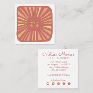 Glowing Sun Cute Charming Pink Social Media Icons Square Business Card