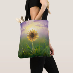 Glowing Sunflower In a Green Meadow Tote Bag