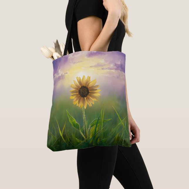 Glowing Sunflower In a Green Meadow Tote Bag (Close Up)