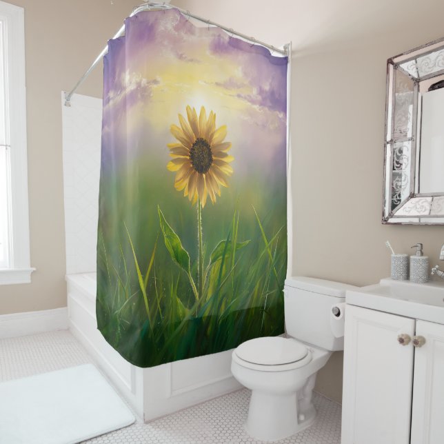 Glowing Sunflower In Green Meadow Shower Curtain (In Situ)