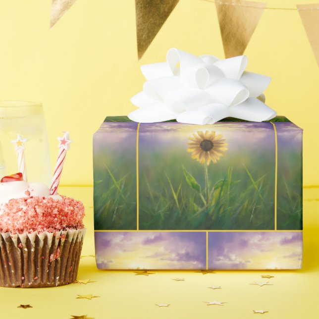 Glowing Sunflower In Green Meadow Wrapping Paper (Birthday Party)