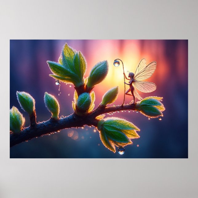 Glowing sunrise background with winged creature poster (Front)