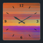 Glowing Sunrise Salty Watercolor Pop Of Colour Art Square Wall Clock<br><div class="desc">Square Wall Clock, wall art decoration and home furnishing decor accessory printed with Glowing Sunrise Salty Watercolor Pop Of Colour Art abstract artwork design image by The Fabric Seal print on demand shop at Zazzle #ZazzleMade https://www.zazzle.com/store/thefabricseal 🎨 Stylish American West meets Boho Chic modern contemporary artistic style art with a...</div>