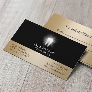 Glowing Tooth Black & Gold Dental Care Appointment Card