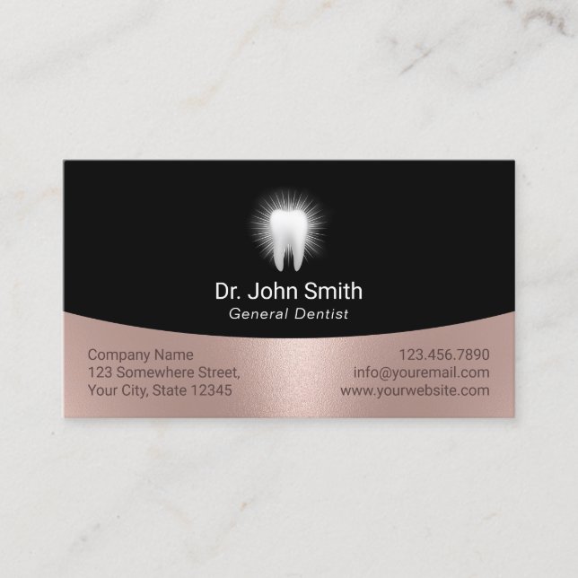 Glowing Tooth Black & Rose Gold Dental Appointment (Front)