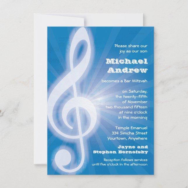 Glowing Treble Clef Bar-Bat Mitzvah Invitation (Front)