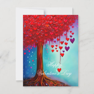 Glowing tree of hearts valentine  holiday card