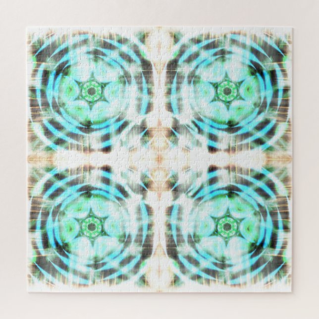 Glowing Turquoise Wheel On Black Abstract Pattern  Jigsaw Puzzle (Vertical)