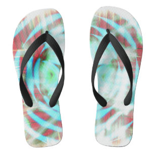 Glowing Turquoise Wheel On Red Abstract  Flip Flops