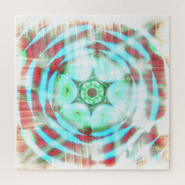 Glowing Turquoise Wheel On Red Abstract Jigsaw Puzzle (Vertical)