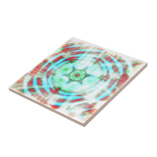 Glowing Turquoise Wheel On Red Abstract Tile