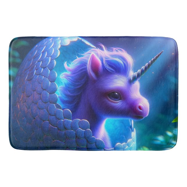 Glowing Unicorn Fantasy Portrait Bath Mat (Front)