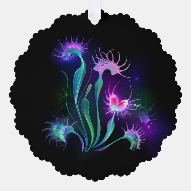 Glowing Venus Flytrap Tree Decoration Card (Front)