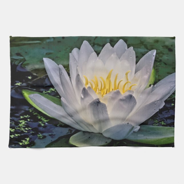 Glowing White Lotus flower Tea Towel (Horizontal)
