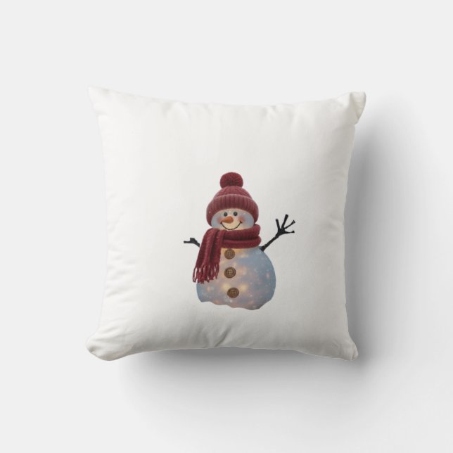Glowing Winter Snowman - Cozy Christmas Night Cushion (Front)