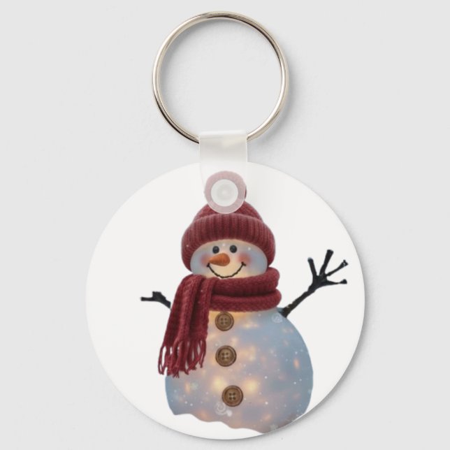 Glowing Winter Snowman - Cozy Christmas Night Key Ring (Front)