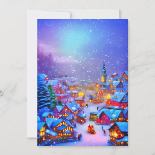 Glowing winter village budget Christmas Holiday Card (Front)