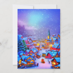 Glowing winter village budget Christmas Holiday Card