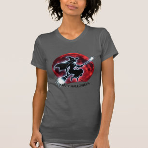 Glowing Witch Flying Red Moon Tee