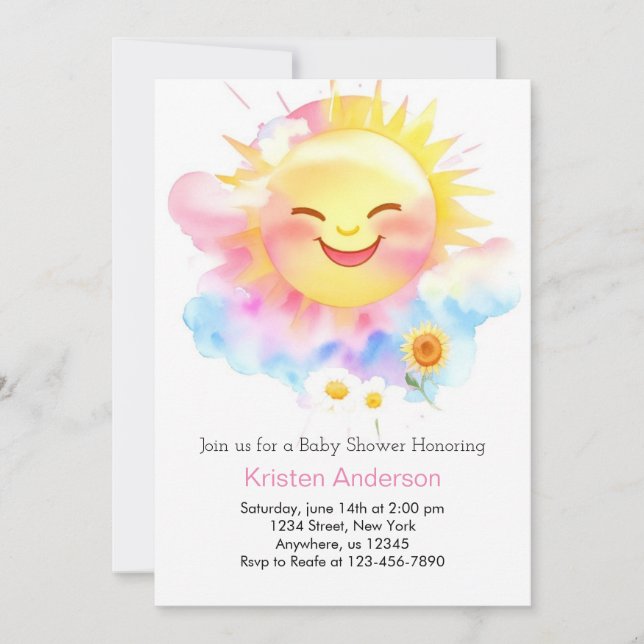 Glowing with Joy: Sunshine Baby Girl Shower Invitation (Front)