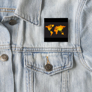 Glowing World Map in Orange and Yellow 15 Cm Square Badge