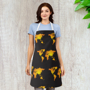 Glowing World Map in Orange and Yellow Apron