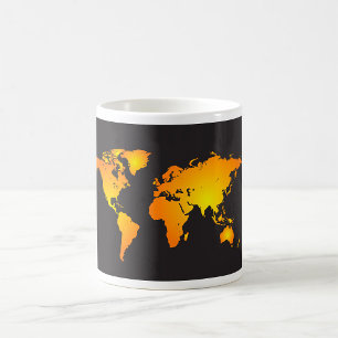 Glowing World Map in Orange and Yellow Coffee Mug