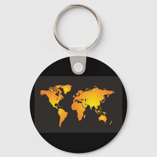 Glowing World Map in Orange and Yellow Key Ring (Front)