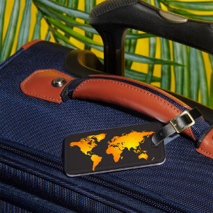 Glowing World Map in Orange and Yellow Luggage Tag