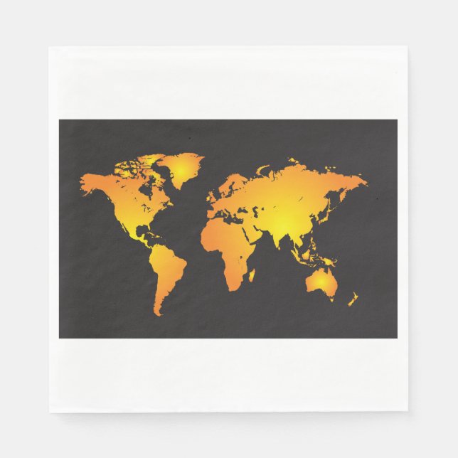 Glowing World Map in Orange and Yellow Napkin (Front)