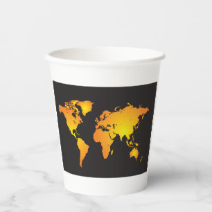 Glowing World Map in Orange and Yellow Paper Cups
