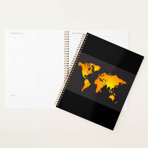 Glowing World Map in Orange and Yellow Planner
