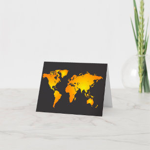 Glowing World Map in Orange and Yellow Thank You Card