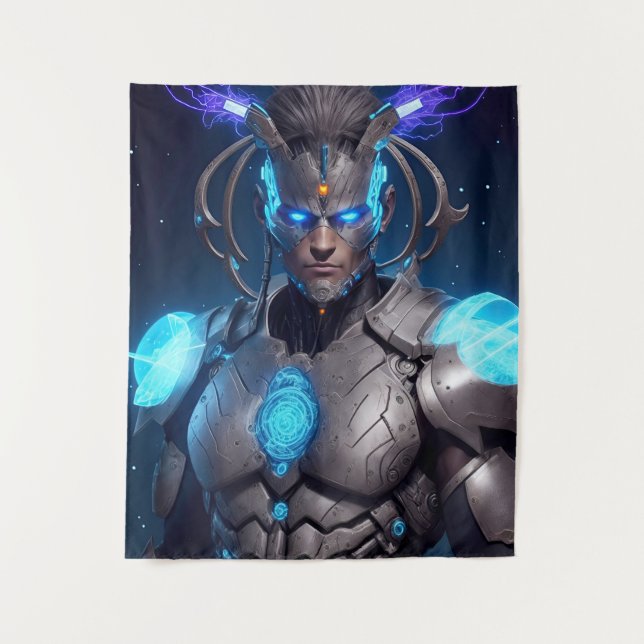 Glowing Zeus Cyborg Tapestry (Front)