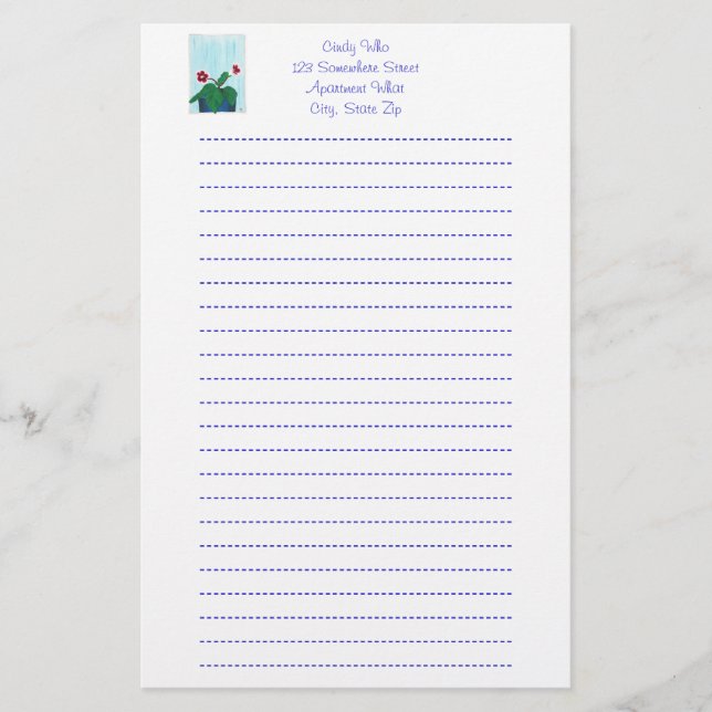 Gloxinia African Violet Flower Lined Stationery (Front)