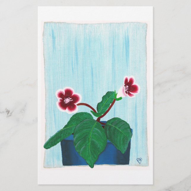 Gloxinia African Violet Flower Stationery (Front)