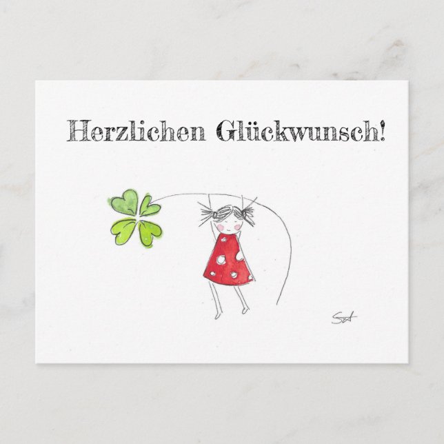 Glückwünsche, Glück, Kleeblatt, Grußkarte, Herz Postcard (Front)