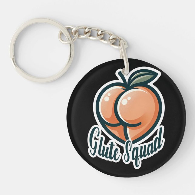 Glute Squad Peach Butt Glutes Gym Fitness Key Ring (Front)