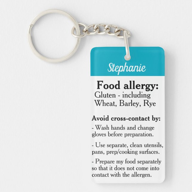 Gluten Allergy Alert Keychain Celiac Safe Reminder (Front)
