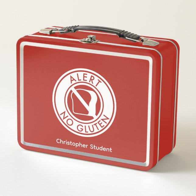 GLUTEN  Allergy Alert & Name Metal Lunch Box (Front)